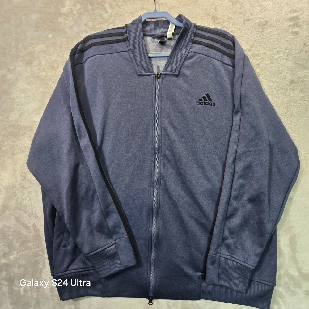 Adidas Mens 3-Stripe Full Zip Track Jacket Blue Gray 2XL RN 88387